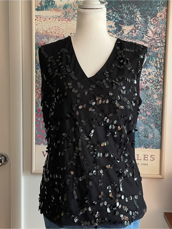 Worthington Tops - Vintage Y2K Black Sequin Tank Top Large 
Going Out Holiday Cocktail Whimsigoth